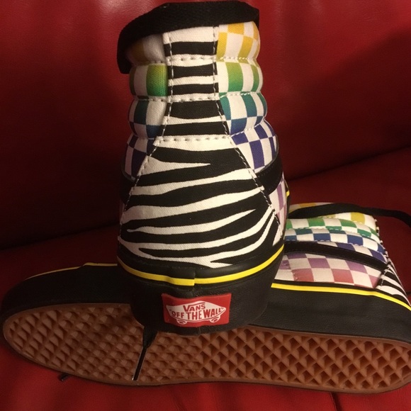 New Vans Customs Sk8-Hi multi color checkerboard animal mix sneakers zebra M 7 - Picture 5 of 7